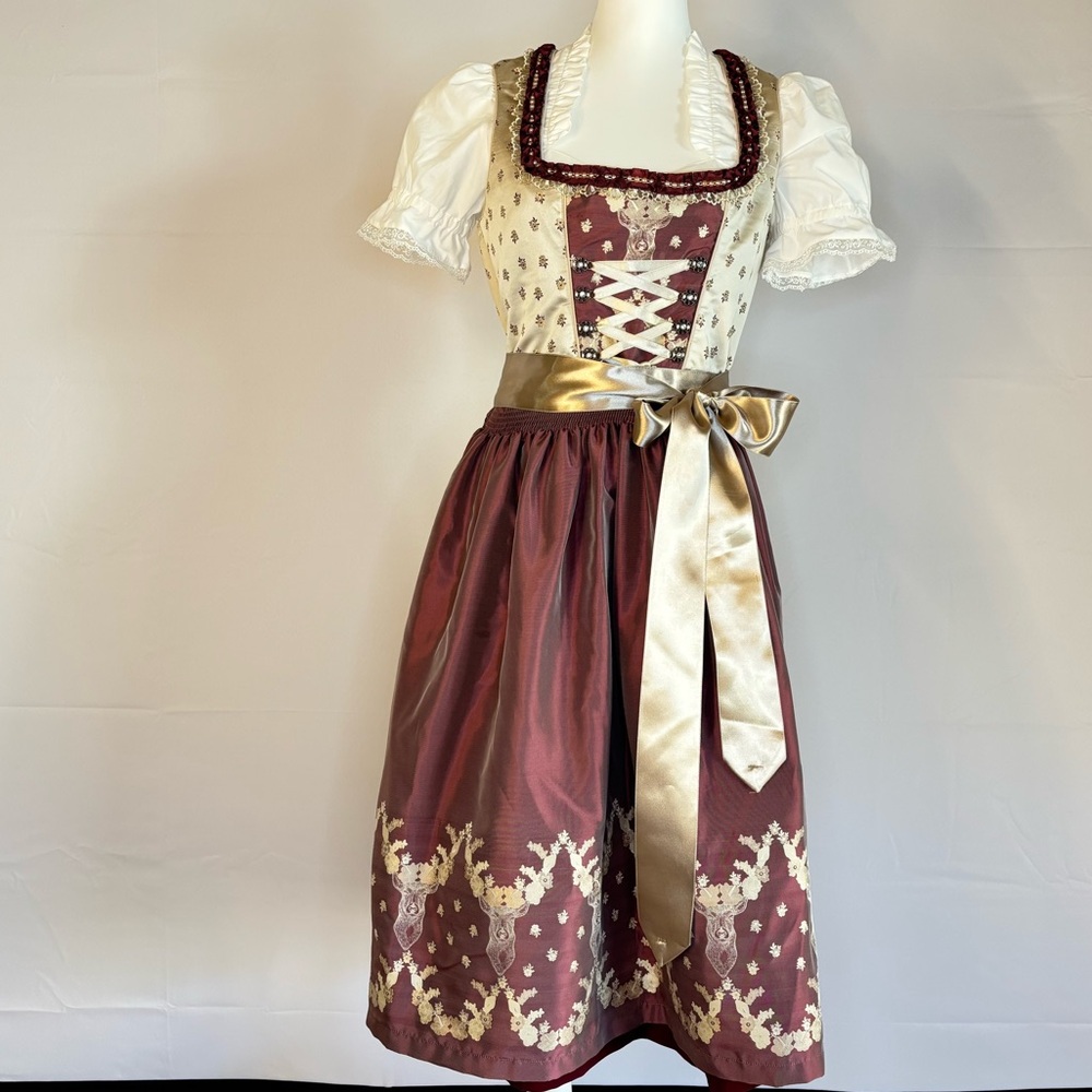 Elegant Bergweiss Dirndl Set Deer w/ blouse & apron (US 6-8) Oktoberfest